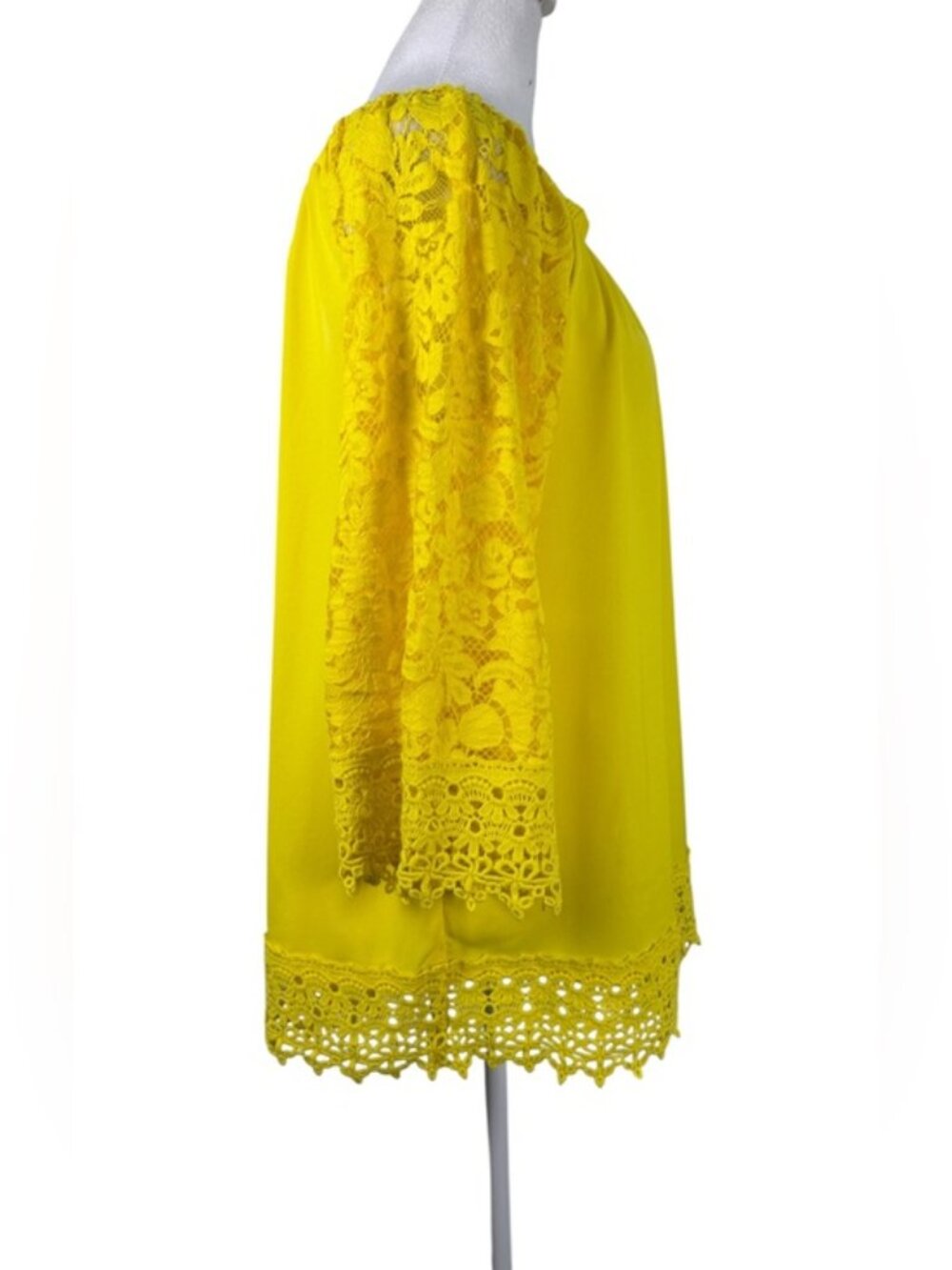 Colleen Lopez Yellow Lace Sleeve Off Shoulder Boho Tunic Top M - Picture 3 of 13